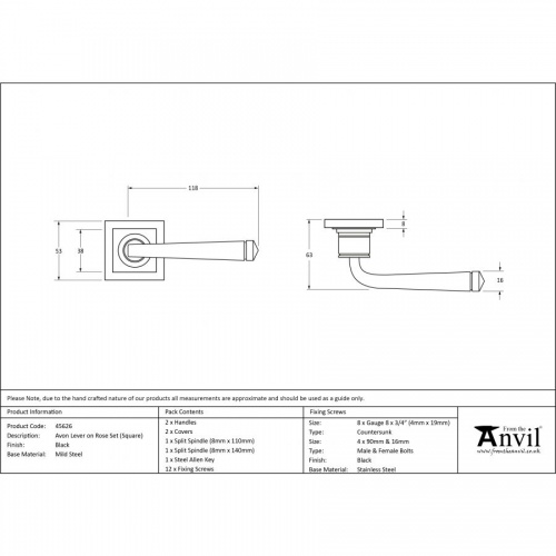 Black Avon Round Lever on Rose Set (Square Rose)